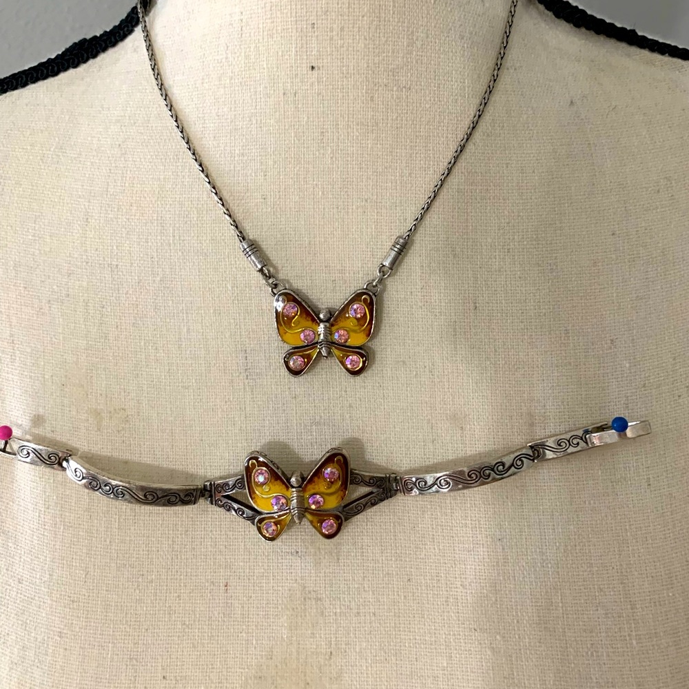BRIGHTON TWO COLOR butterfly necklace AND bracelet (one color)